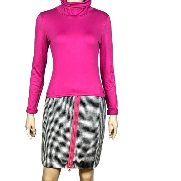 Vintage J Jodi Houndstooth Wool Cape Jacket and Skirt Set with Fuchsia Mock Neck - Picture 3 of 16